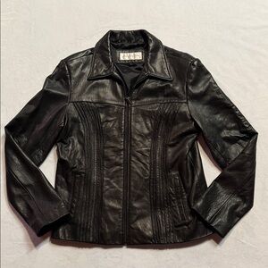 Jones New York Vintage black Leather moto Jacket
